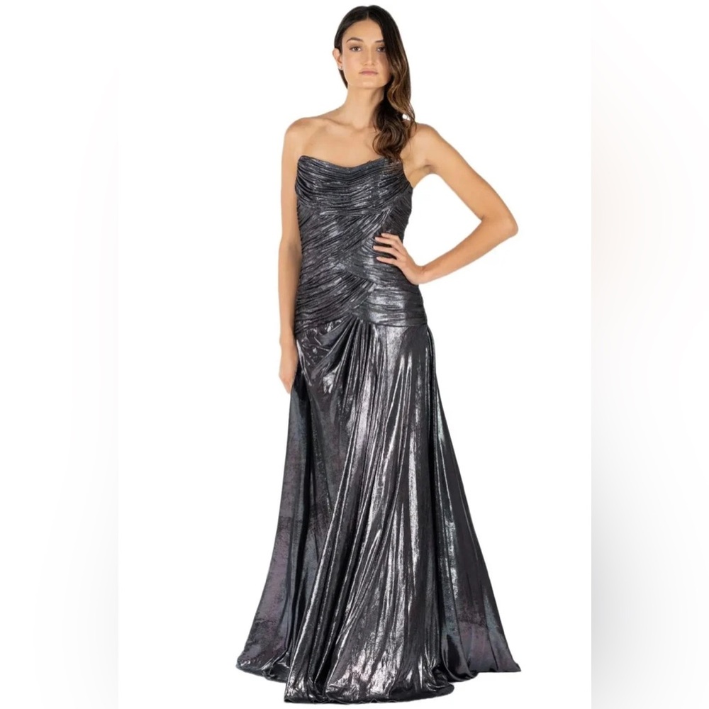 Rene Ruiz Strapless Silver Gown